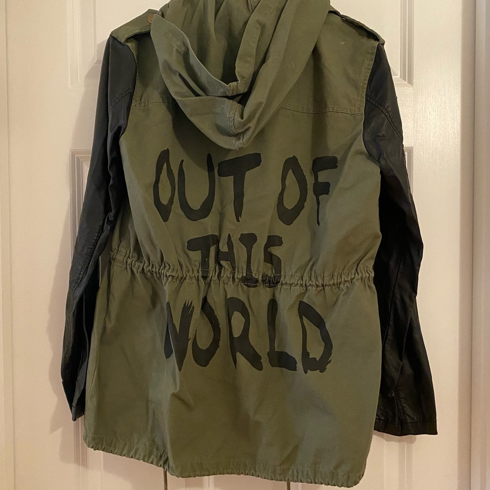“Out of this world” jacket with pleather sleeves